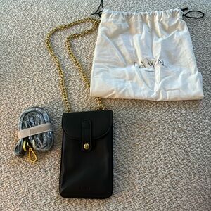 Fawn Black Leather Crossbody Phone Case and Wallet